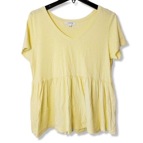 PASTEL Yellow Babydoll Vneck Tee - Picture 3 of 3